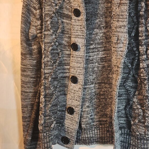 Rue21 Grey Black Heather Thick Woven Cable Knit Big Button Detail LS Cardigan L - Picture 4 of 16